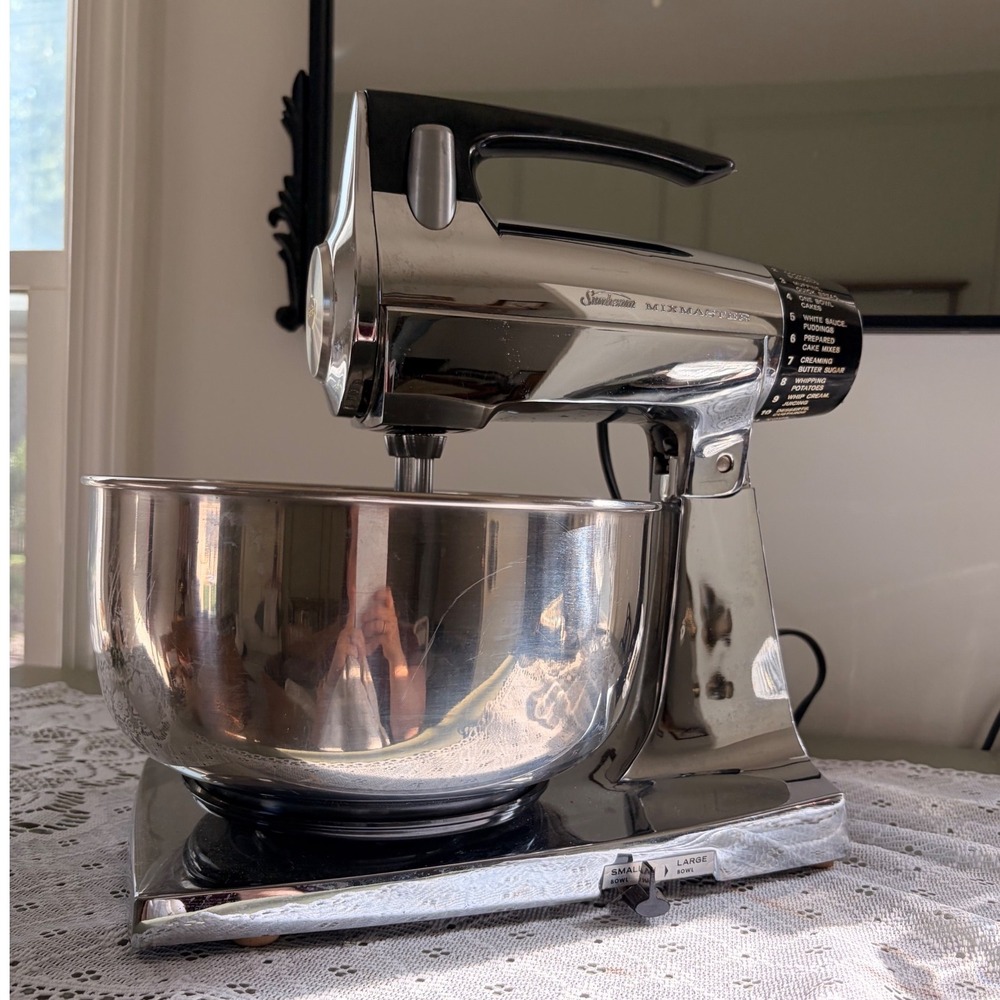 Vintage Sunbeam Mixmaster 100-86659 Chrome Stand Mixer with Stainless Steel Bowl